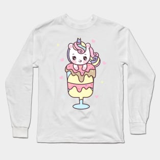 Cute Unicorn cartoon sweet dessert ice cream Pony child vector kawaii animal Long Sleeve T-Shirt